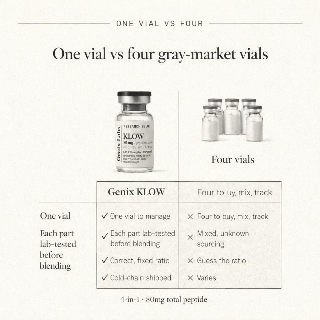 Four elite repair peptides. One vial. Everything at once.