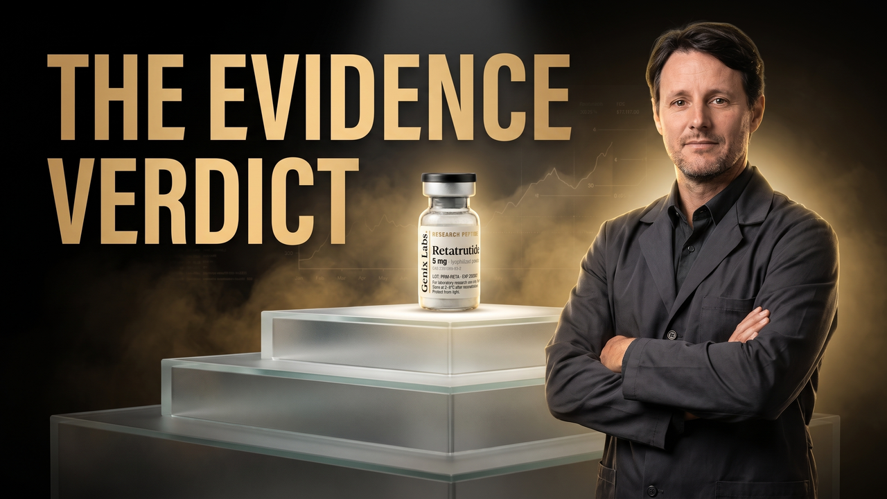 Best peptides for weight loss ranked, lab-tested research peptide vial beside an evidence chart
