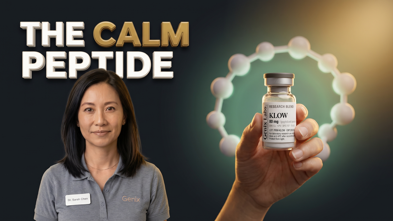 KPV peptide research overview with a Genix Labs KLOW recovery blend vial